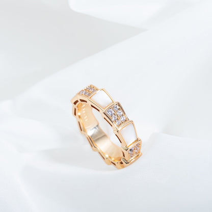 [ROYAL]SERPENTI RING PINK GOLD MOP DIAMOND PAVED 4MM