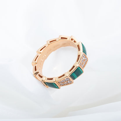 [LUXE]SERPENTI RING ROTGOLD MALACHIT DIAMANT GEPAPERT 4MM