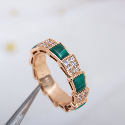 [LUXE]SERPENTI RING ROTGOLD MALACHIT DIAMANT GEPAPERT 4MM