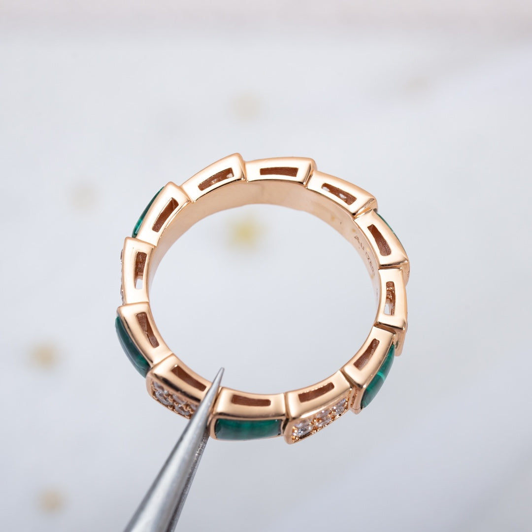 [LUXE]SERPENTI リング ピンクゴールド マラカイト ダイヤモンド パヴェ 4MM