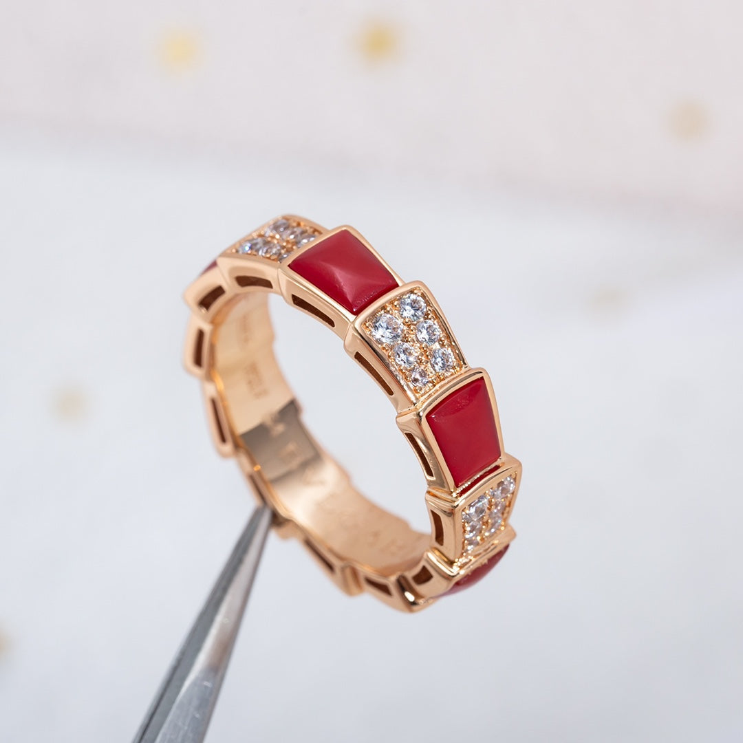 [ROYAL]SERPENTI RING PINK GOLD CARNELIAN DIAMOND PAVED 4MM