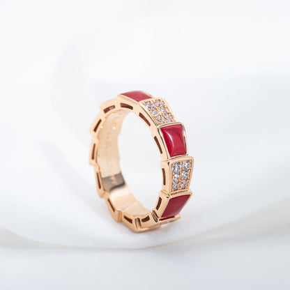 [LUXE]SERPENTI RING ROTGOLD KARNEOL DIAMANT GEPAPERT 4MM