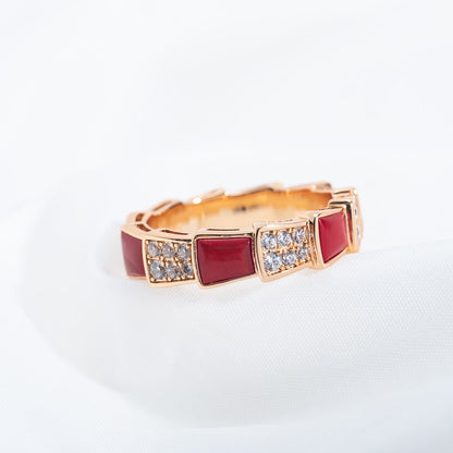 [ROYAL]SERPENTI RING PINK GOLD CARNELIAN DIAMOND PAVED 4MM