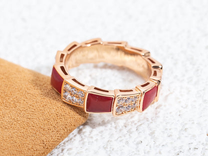 [LUXE]SERPENTI RING ROTGOLD KARNEOL DIAMANT GEPAPERT 4MM