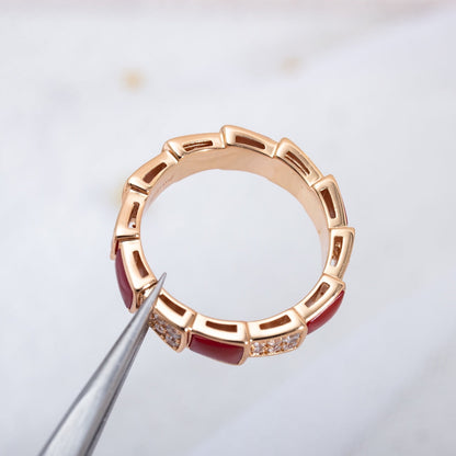 [LUXE]SERPENTI RING ROTGOLD KARNEOL DIAMANT GEPAPERT 4MM