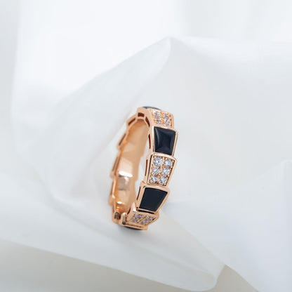 [ROYAL]SERPENTI RING PINK GOLD BLACK MOP DIAMOND PAVED 4MM