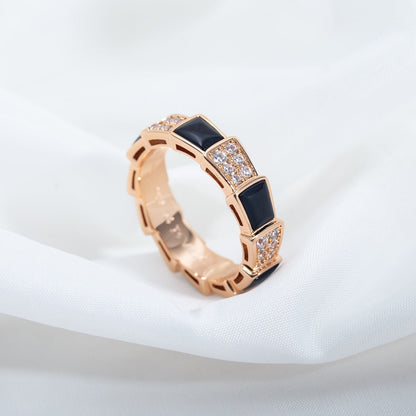 [ROYAL]SERPENTI RING PINK GOLD BLACK MOP DIAMOND PAVED 4MM