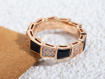 [ROYAL]SERPENTI RING PINK GOLD BLACK MOP DIAMOND PAVED 4MM