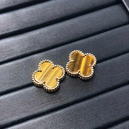 [ROYAL]CLOVER MEDIUM 1 MOTIFS TIGER EYE EARRINGS