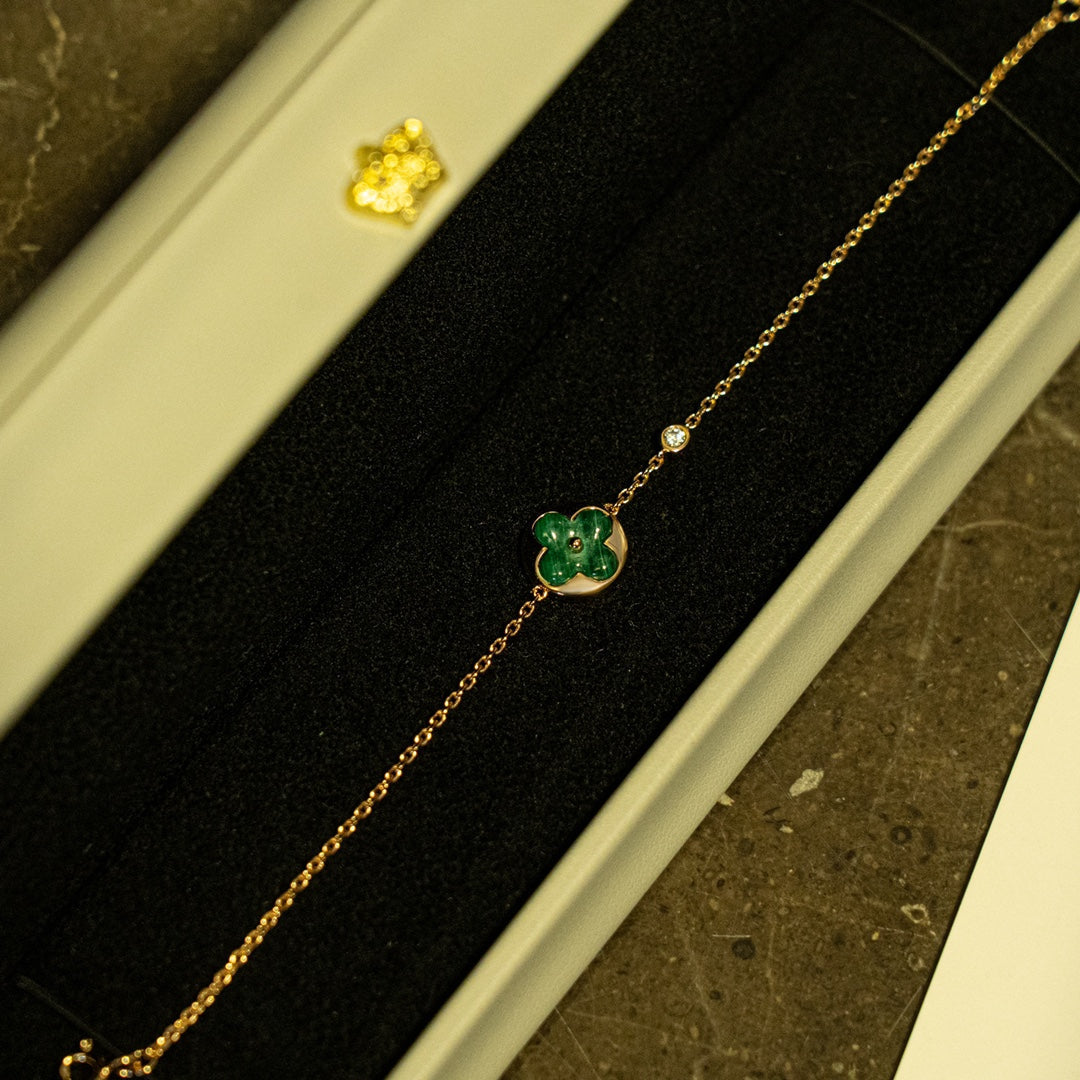 [ROYAL]SUN MALACHITE 1 DIAMOND PINK GOLD BRACELET