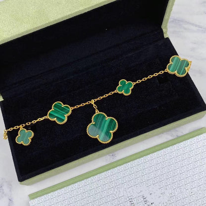 [Royal]MAGIC CLOVER MALACHITE GOLD BRACELET 5 MOTIFS