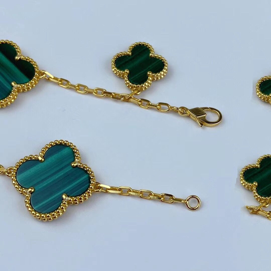 [ROYAL]MAGIC CLOVER MALACHITE GOLD BRACELET 5 MOTIFS