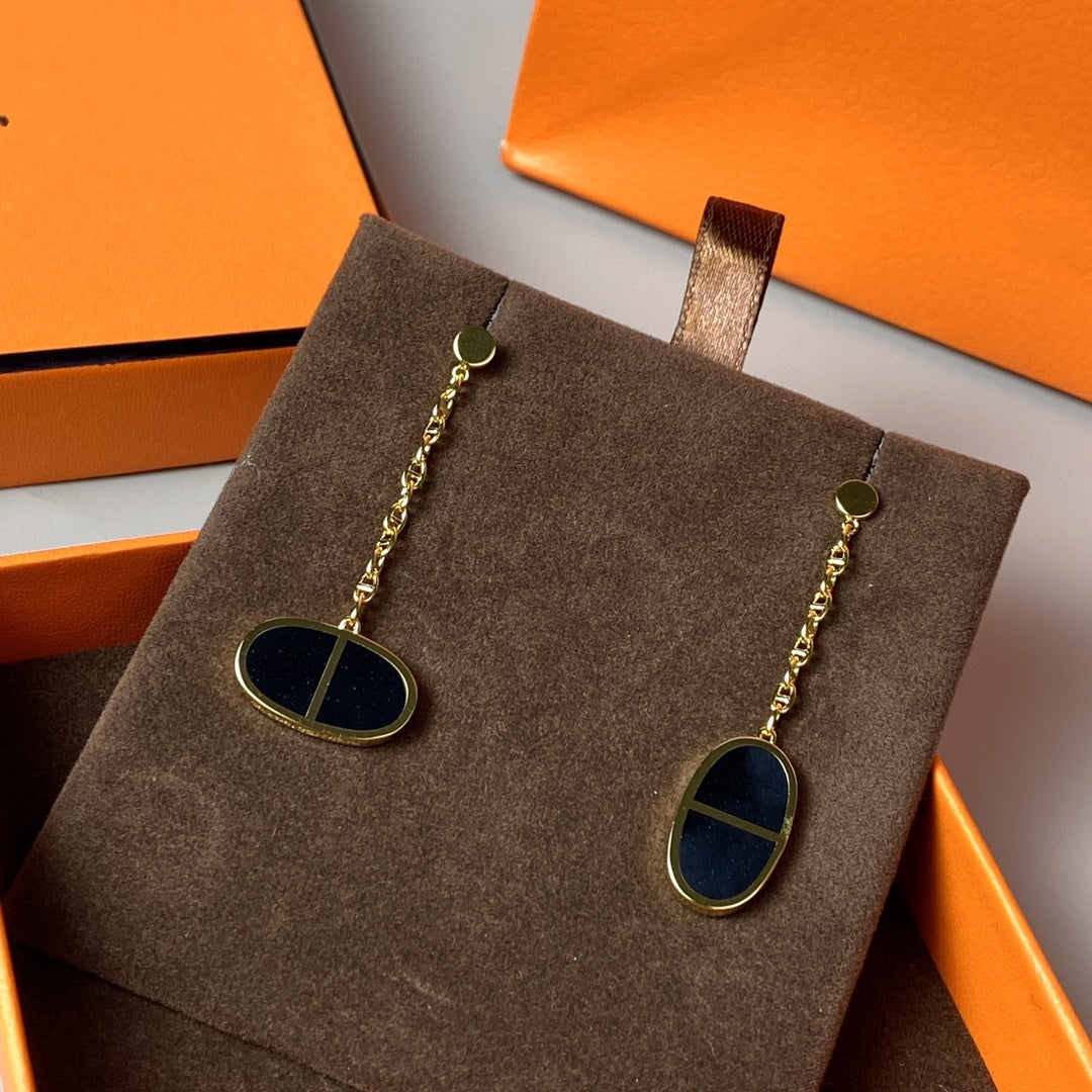 [ROYAL]CHAINE VERSO BLACK CERAMIC EARRINGS