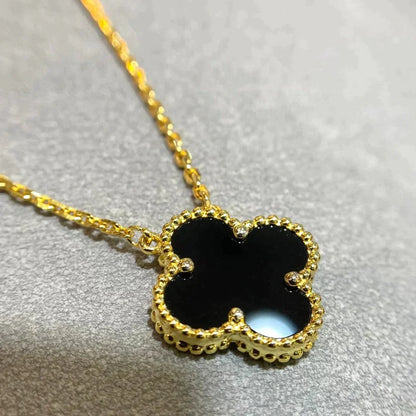 [ROYAL]CLOVER 15MM BLACK ONYX SINGLE FLOWER NECKLACE