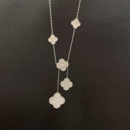 [ROYAL]CLOVER 5 MOTIFS SILVER DIAMONDS NECKLACE