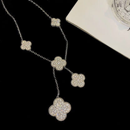 [ROYAL]CLOVER 5 MOTIFS SILVER DIAMONDS NECKLACE