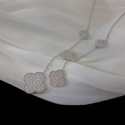 [ROYAL]CLOVER 5 MOTIFS SILVER DIAMONDS NECKLACE