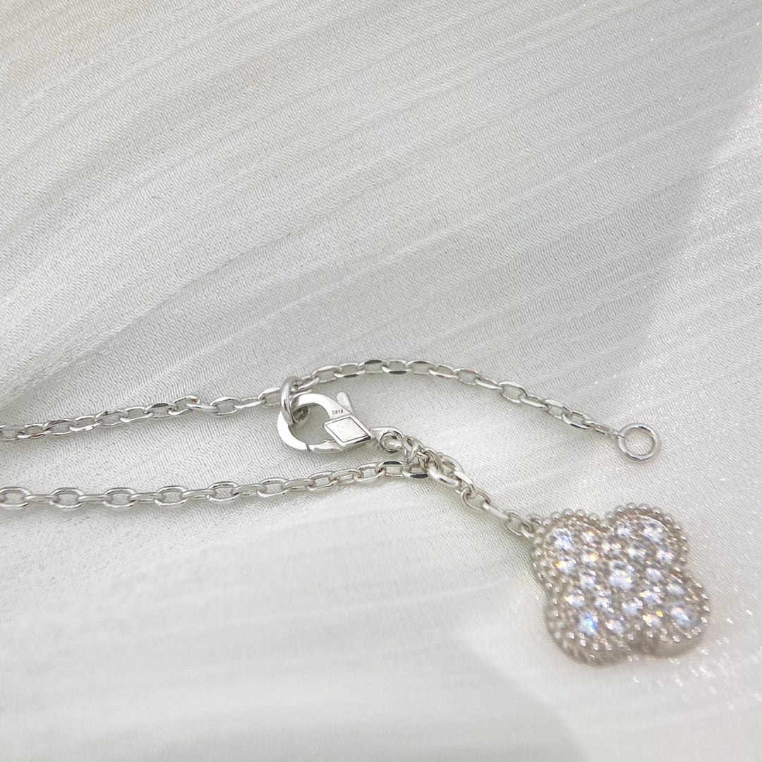 [ROYAL]CLOVER 5 MOTIFS SILVER DIAMONDS NECKLACE