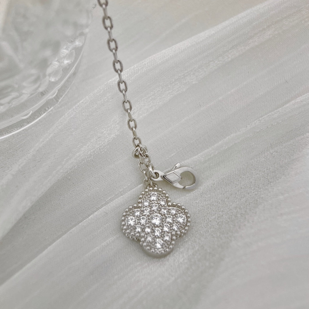 [ROYAL]CLOVER 5 MOTIFS SILVER DIAMONDS NECKLACE