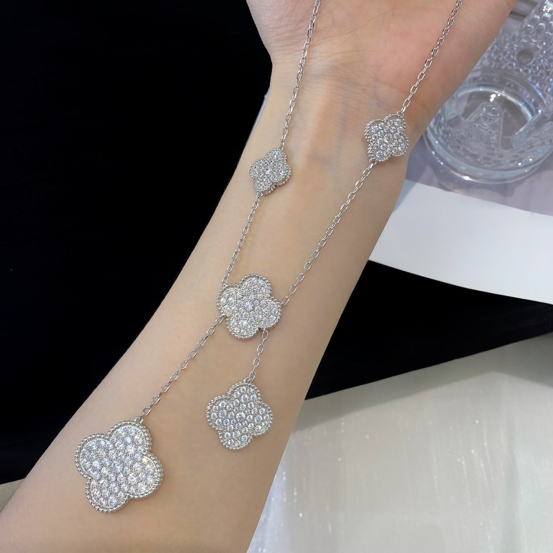 [ROYAL]CLOVER 5 MOTIFS SILVER DIAMONDS NECKLACE