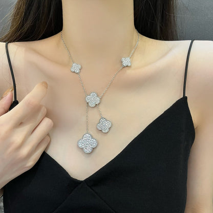 [ROYAL]CLOVER 5 MOTIFS SILVER DIAMONDS NECKLACE