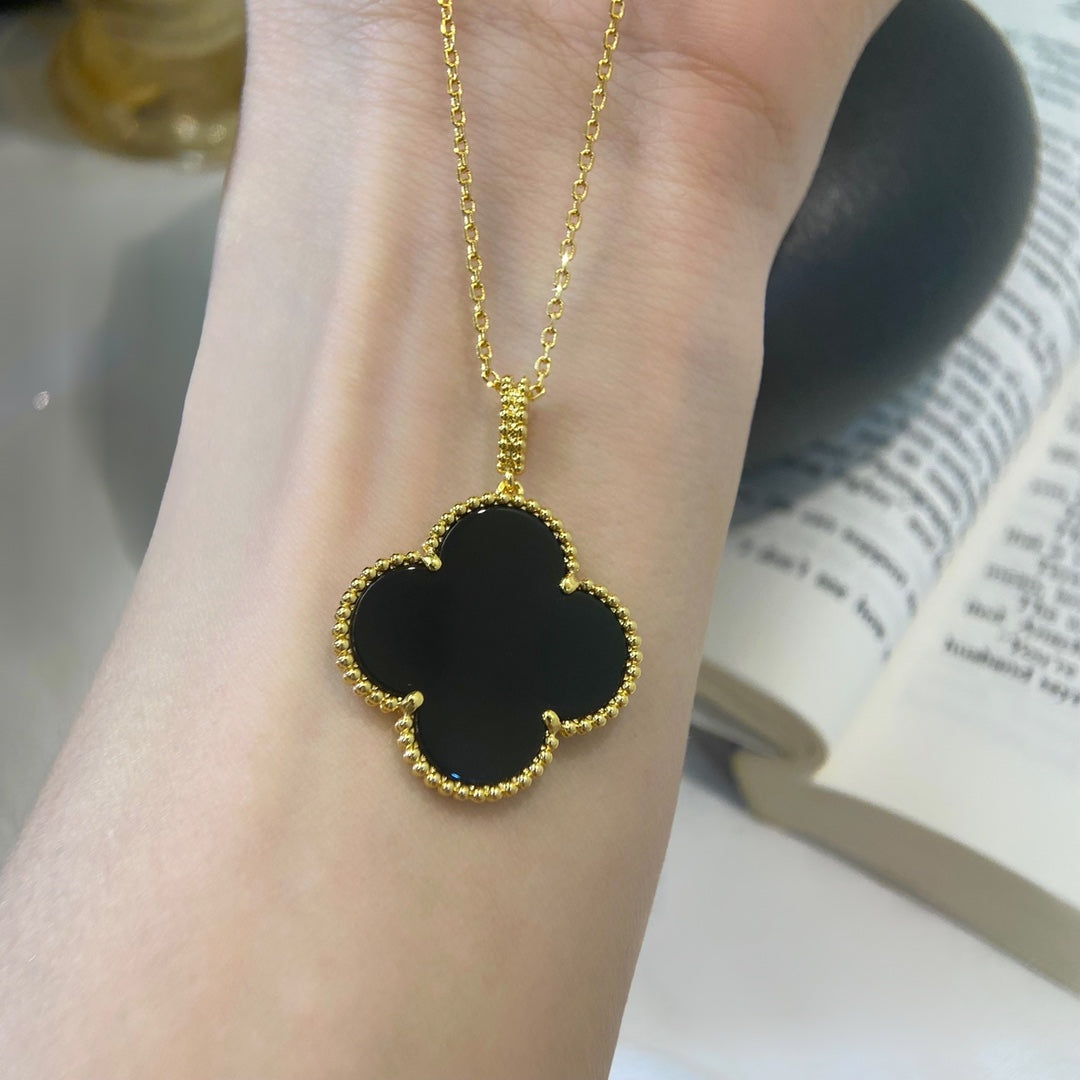 [ROYAL]CLOVER 25MM NECKLACE GOLD ONYX