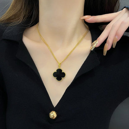 [ROYAL]CLOVER 25MM NECKLACE GOLD ONYX