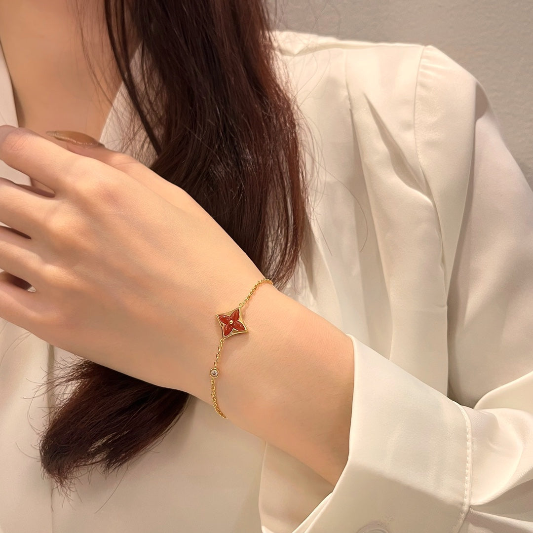 [ROYAL]COLOR STAR CARNELIAN PINK GOLD DIAMOND BRACELET