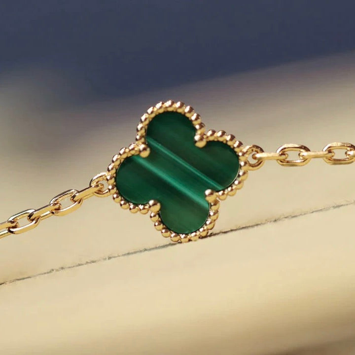 [ROYAL]CLOVER 20 MOTIFS MALACHITE DIAMOND NECKLACE