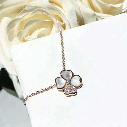 [ROYAL]CLOVER MOP DIAMOND ROSE GOLD NECKLACE