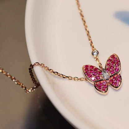 [Royal]BUTTERFLY RED DIAMOND ROSE GOLD NECKLACE