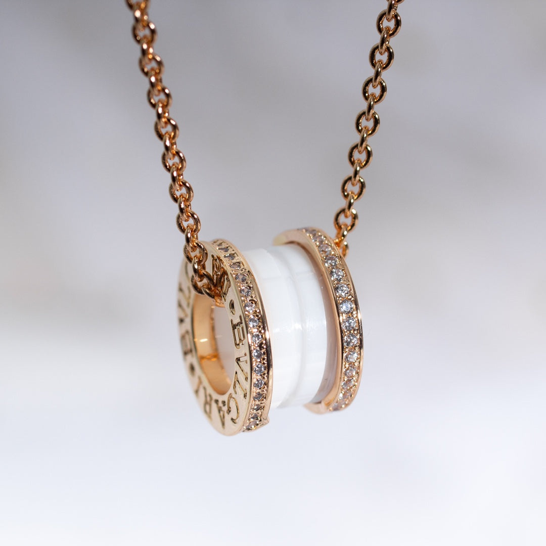 [ROYAL]ZERO 1 WHITE CERAMIC PINK GOLD DIAMOND NECKLACE