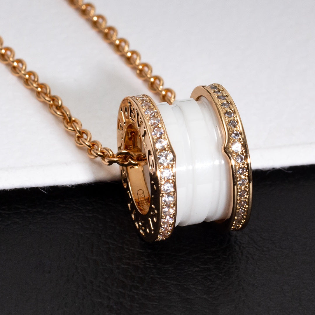 [ROYAL]ZERO 1 WHITE CERAMIC PINK GOLD DIAMOND NECKLACE