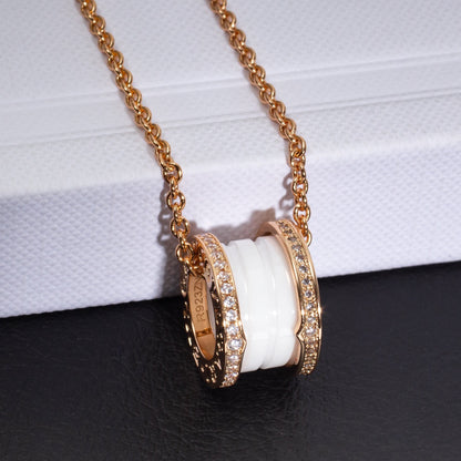 [ROYAL]ZERO 1 WHITE CERAMIC PINK GOLD DIAMOND NECKLACE