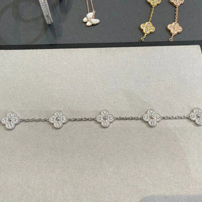 [ROYAL]CLOVER 5 MOTIFS  DIAMOND BRACELET SILVER