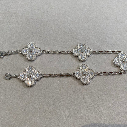 [ROYAL]CLOVER 5 MOTIFS  DIAMOND BRACELET SILVER