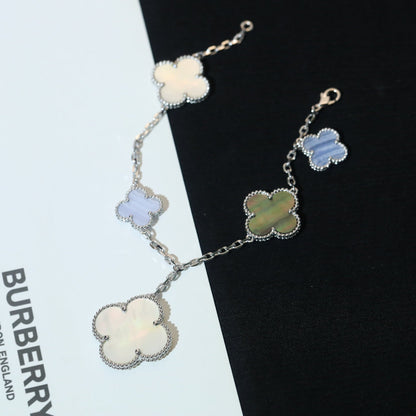 [ROYAL]CLOVER BRACELET 5 MOTIFS MOP CHALCEDONY SILVER