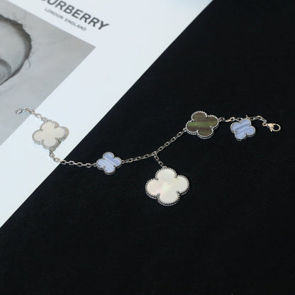 [Royal]CLOVER BRACELET 5 MOTIFS MOP CHALCEDONY SILVER