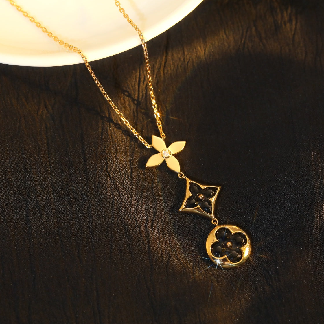 [ROYAL]STAR AND SUN ONYX PINK GOLD NECKLACE