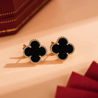 [ROYAL]CLOVER MEDIUM 1 MOTIFS  ONYX STUD EARRINGS