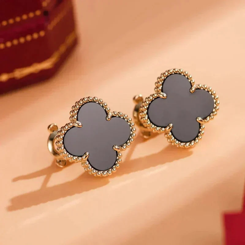 [ROYAL]CLOVER MEDIUM 1 MOTIFS  ONYX STUD EARRINGS