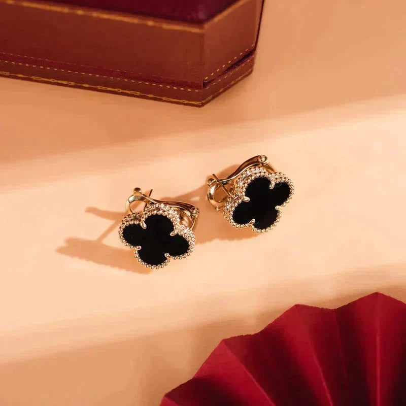 [ROYAL]CLOVER MEDIUM 1 MOTIFS  ONYX STUD EARRINGS