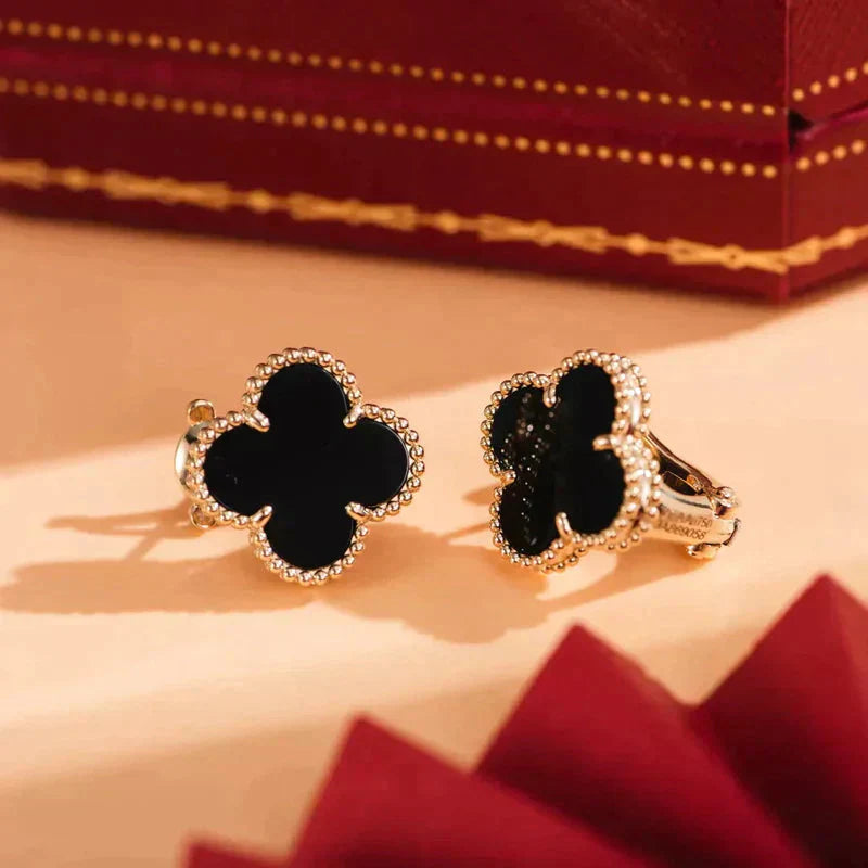 [ROYAL]CLOVER MEDIUM 1 MOTIFS  ONYX STUD EARRINGS