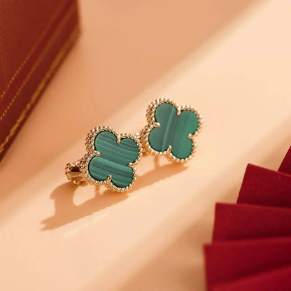 [ROYAL]CLOVER MEDIUM 1 MOTIFS MALACHITE  EARRINGS