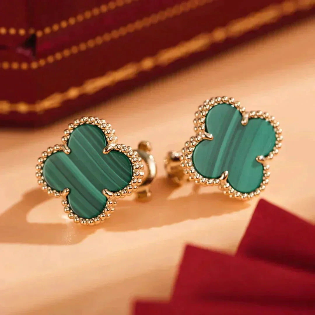 [ROYAL]CLOVER MEDIUM 1 MOTIFS MALACHITE  EARRINGS