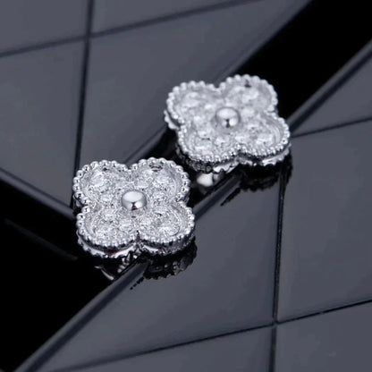 [ROYAL]CLOVER 1 MOTIFS DIAMOND STUD EARRINGS SILVER