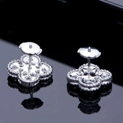 [ROYAL]CLOVER 1 MOTIFS DIAMOND STUD EARRINGS SILVER