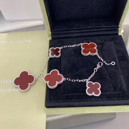 [ROYAL]CLOVER 5 MOTIFS SIVLER CARNELIAN BRACELET