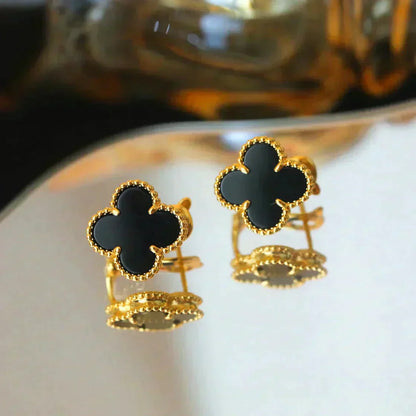 [ROYAL]CLOVER MEDIUM 1 MOTIFS  ONYX STUD EARRINGS