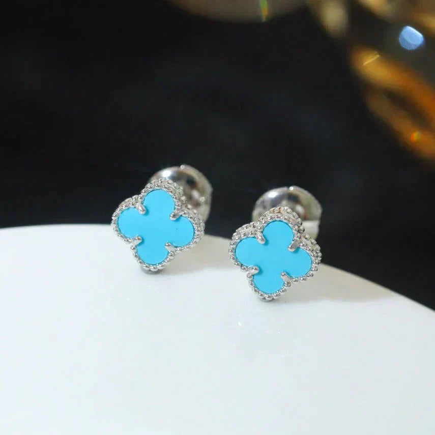 [ROYAL]CLOVER MINI 9.5MM ONYX STUD EARRINGS SILVER